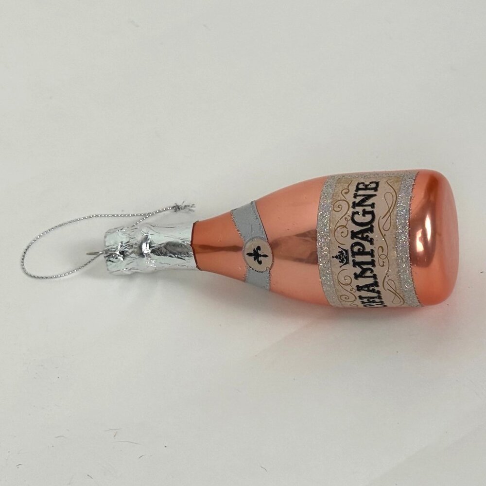 Pink Champagne Bottle Blown Glass Christmas Ornament - Picture 4 of 5